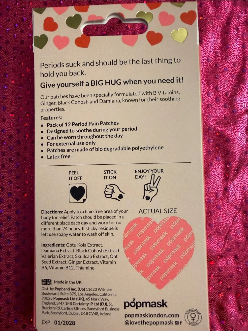 Popmask BIG HUG Period Vitamin Support Patches — Pink & White Heart Patches